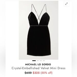 Michael Lo Sordo Elegant Crystal Embellished Velvet Black Mini Dress